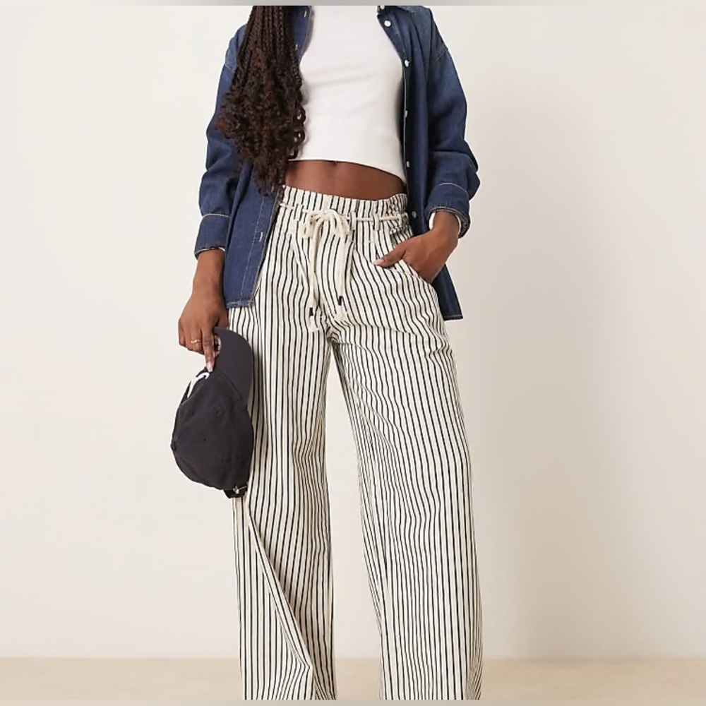 Free People Striped Wide Leg Pants - Black and White - Picture 2 of 7